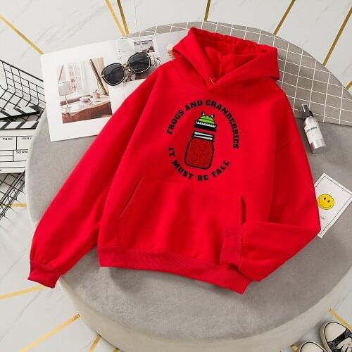 Harajuku Streetwear Hoodie Hooded Winter Woman Streetwear Women Aesthetic Frogs Cranberries Print Long Sleeve Hooded Sweatshirt