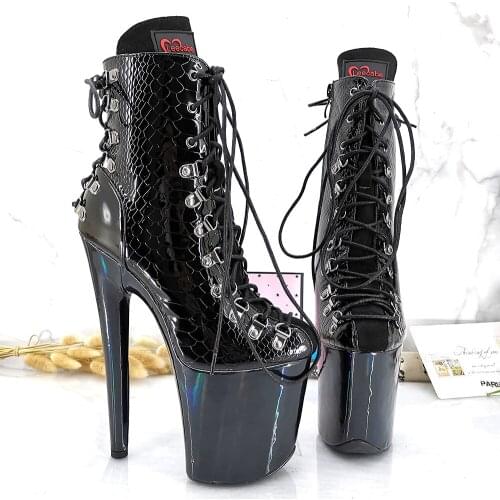 Leecabe Black UPPER 20CM/8Inch Womens Platform disco party High Heels Shoes Pole Dance boot
