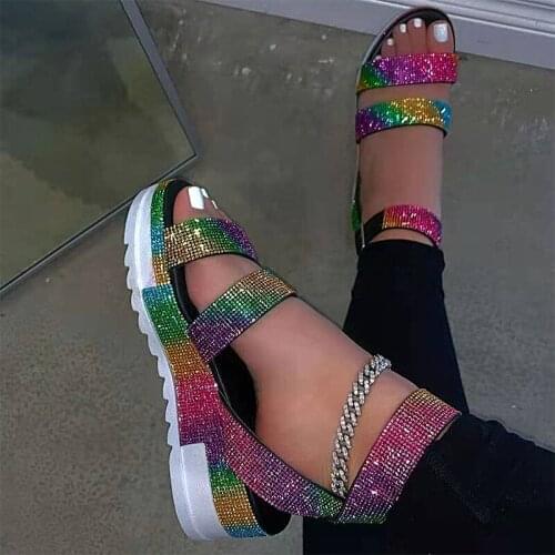 Woman Crystal Sandals 2021 Womens Summer Slides Women Non Slip Wedges Ladies Comfortable Footwear Plus Size Female Beach Shoes