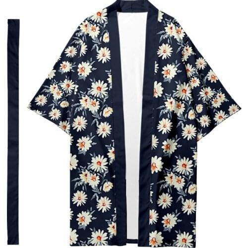 Plus Size XXS-6XL Daisy Print Long Style Loose Japanese Cardigan Women and Men Harajuku Haori Kimono Cosplay Top Yukata Robe