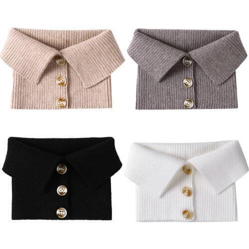 Button Knitted Neck Scarf Women Girls Autumn Winter Warm Neck Wrap High Neck Ribbed Neckerchief Detachable Fake Collar for Femme