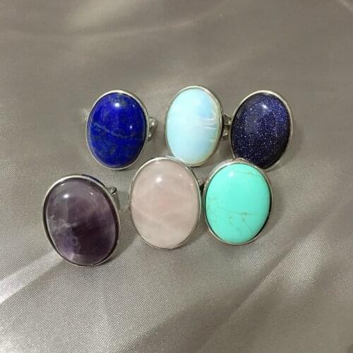 Geometric Stone Ring Women Men Wedding Party Ring Natural Tiger Eye Clear Quartz Lapis Lazuli Opal Rose Amethysts Full Mid Rings