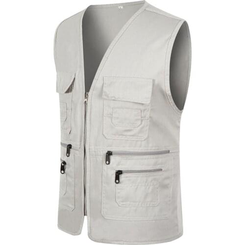 Mens Multi-Pocket Multi-Zip Vest Workwear Summer Workwear Vest Jacket