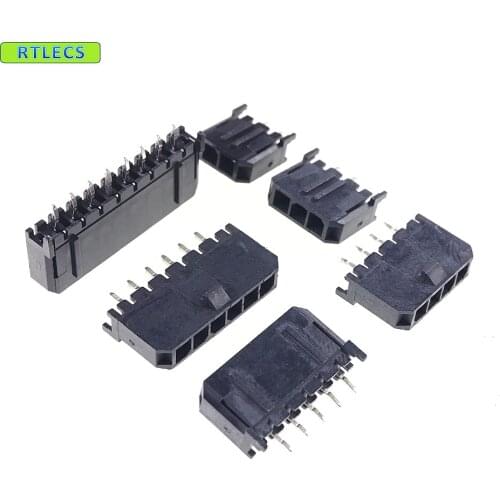 10 pcs Micro-Fit 3.0 mm connector wafer single row 1x2 2 Pin 3 4 5 6 8 Pin Straight Through Hole PCB Solder wire to board 43650