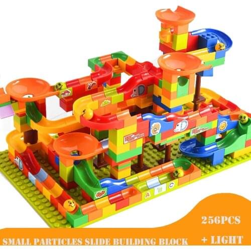 128/256Pcs Marble Race Run Block Small Size Construction Building Blocks Plastic Funnel Slide DIY Assembly Bricks Toys for Kids