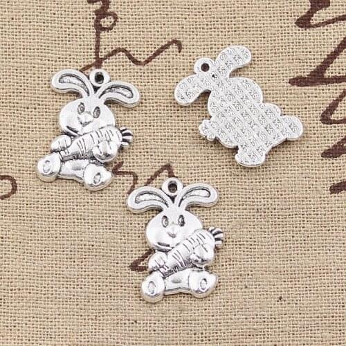 15pcs Charms Rabbit Bunny Carrot Easter 21x15mm Antique Silver Color Pendants Making DIY Handmade Tibetan Silver Color Jewelry