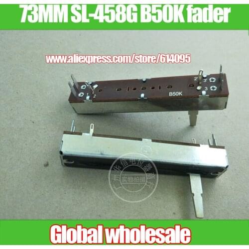 2pcs F 73MM SL-458G sliding fader double potentiometer B50K / two channel stereo fader handle length 20MMD / 3+3 feet