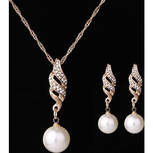 2021 Wedding Jewelry Sets Full Crystal Ball Inlaid Rhinestones Imitation Pearl Earring/ Necklace Jewelry Parure Bijoux Femme