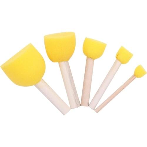 5Pcs Wooden Handle Sponge Paint Brush Kids Children Art Drawing Painting Toys Tool School Stationery Supplies