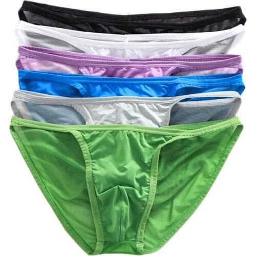 6PCS New Mens Underwear Low Rise Briefs Sexy Breathable Tangas Mesh Thong See Through Lingerie Fashion Thong Male Underpants
