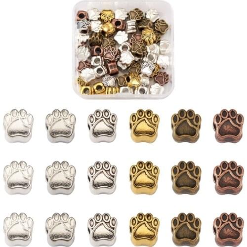 60Pcs Mixed Colors Alloy Cat Dog Paw Tibetan Spacer Beads European Large Hole Bead For Bracelet Necklace DIY Jewelry Making
