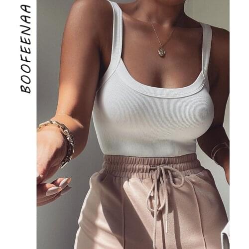 BOOFEENAA 2021 Summer Rib Knit Sleeveless Bodysuit Sexy Tank Tops Women 2021 Casual Bodycon Body Suit White Blue C70-AI11