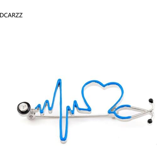 DCARZZ Electrocardiogram Pins Stethoscope Brooches Medicine Jewelry Nurse Doctor Student Hat Blue Enamel Lapel Pins Women Gift