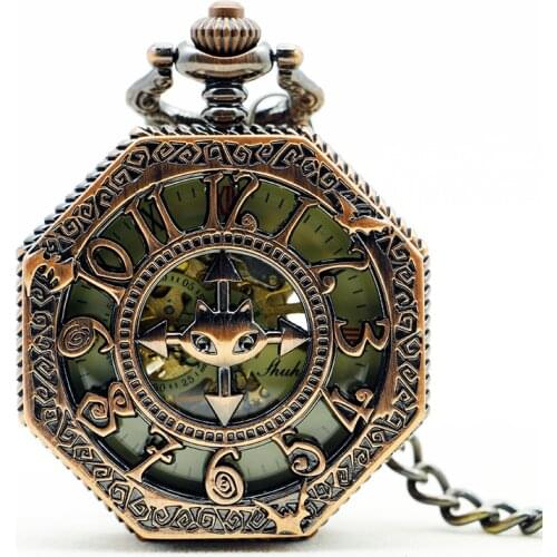 Ancient Classic Gossip Guardian Vintage Mechanical Pocket Watch With Chain Lovely Coffee Cat Man Women Gift Watches