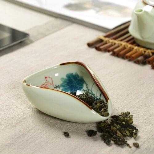 TEA CHA HE Handpainted Ceramic Tea Holder for Chinese Porcelain Kung Fu Tea Sets Jingdezhen Celadon Kung Fu Tea Spoon