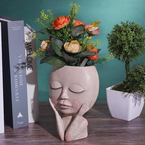 Girls Face Head Flower Planter Succulent Plant Flower Container Pot Flowerpot Figure Garden Decor Nordic Tabletop Ornament