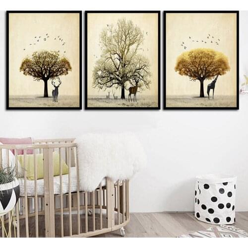 Tree Giraffe Deer Nordic Print Canvas Art Wall Decoration Print Poster Painting Picture for Living Room Home Decor B5170