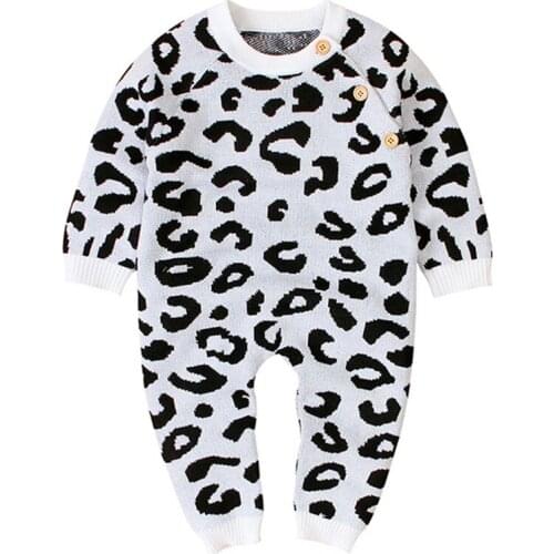 Autumn Winter Newborn Clothes Baby Boys Girls Knit Romper Leopard Print Sweater Jumpsuit Outfit Long Sleeve Children Overall