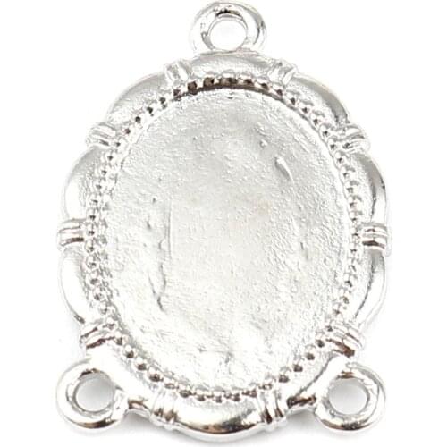 DoreenBeads Zinc Alloy Cabochon Settings Connectors Findings Oval Silver Color DIY Jewelry(Fits 18mmx13mm) 27mm x 18mm, 10 PCs