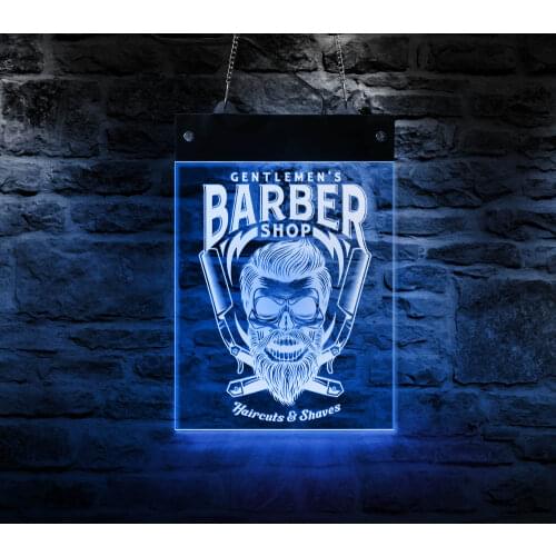 Gentlemen Barber Shop LED Business Open Sign Display Light Board Haircuts and Shaves Club Acrylic Wall Decorative Novelty Light