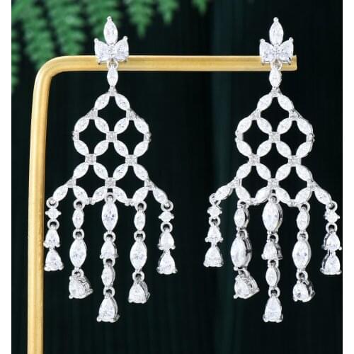 GODKI 57MM New Spring Silver Long Drop Earring For Women Wedding Party Indian Dubai Bridal Jewelry boucle d'oreille femme Gift