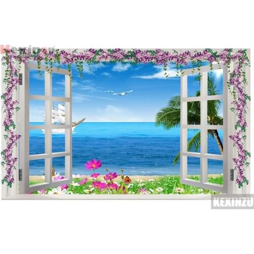 Kexinzu Full Square/Round 5D Diy Diamond Painting Cross Stitch "Window Scenery " Diamond 3D Embroidery Mosaic Home Decor 017