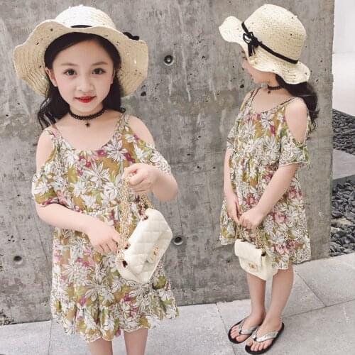 3-7T Baby Girls Dresses Summer 2019 Floral Print Ruffles Sleeve Dresses Outfits Clothes