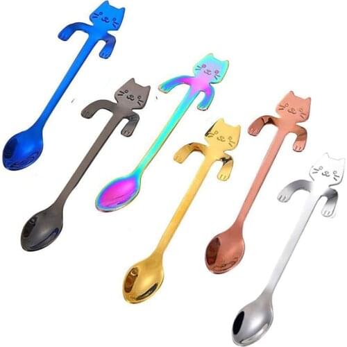 Cat Spoon Coffee Tea Spoon 1pcs Stainless Steel Hanging Cup Teaspoons Demitasse Kitten Stirring Spoon for Dessert Drink Mixing