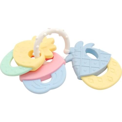 Cute Baby Teether Food Grade Silicone Fruit Apple Strawberry Pineapple Baby Teething Necklace Toys DIY Newborn Gifts