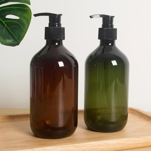 300/500ml Shower Gel Bottle Brown/Green PET Plastic Lotion Reusable Refillable Pressing Bottle Shampoo Bottle Home Storage