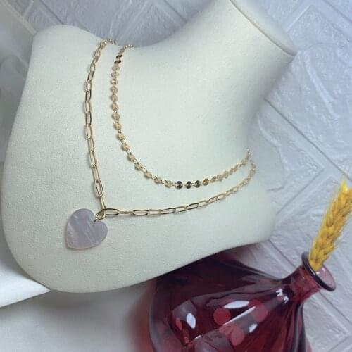 Multilayer Long Layered Mother of Pearl Shell Heart Pendant Necklace Women Handmade diy Jewelry