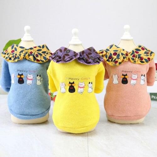 Fashion Pet Cat Clothes Knitted Dog Sweater Coat Knitwear Jumper Jacket Winter Pullover Hoodie Costume Leaf Lapel Dogs Clothing