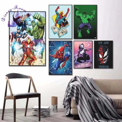 Avengers Spiderman Canvas Poster Marvel Avengers Movie Poster Wall Art Home Canvas Painting for Living Room Home Decor Gift