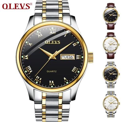 Luxury Brand OLEVS Men Quartz Week Display Watches Mens Date Clock Man Casual Stainless Steel Waterproof Luminous Wristwatch