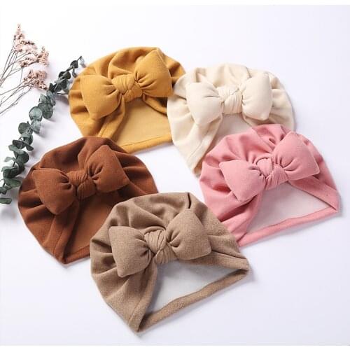 Soft Warm Baby Turban Hat Cute Bows Solid Color Toddler Girls Hats Baby Accessories Cotton Children Bonnet Kids Beanies Cap
