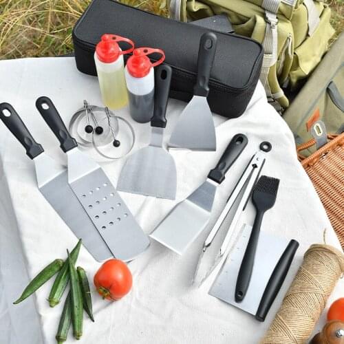 Frying Spatula Cooking Spatula Set Ketchup Bottle Oil Brush BBQ Grill Set Stainless Steel Teppanyaki Barbecue Tool Set