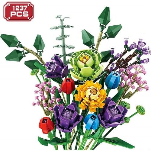 Creator Expert Bouquet Kit Building Block MOC Home Decoration Rose Flower Assembled DIY Bricks Toys for Girls Friends Gifts