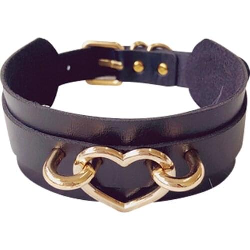 Sexy PU Choker Punk Rock Handmade Heart Ring Double Layered Leather Collar,BDSM Bondage Necklace Neckband,Sex Toys for women