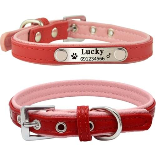 Pet Personalized Collars Soft Leather Engraved Dog Pet Puppy Cat Name Collars Leash Lead Set for Small Medium Dogs