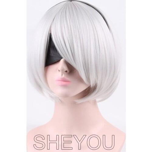 Game YoRHa No.2 Type B Character 2B Wig Silver White Heat Resistant Synthetic Hair Perucas Cosplay Wig