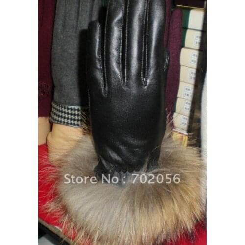 Fox fur Real lambskin Gloves skin gloves LEATHER GLOVES Warm Fashion 6pairs/lot #2419