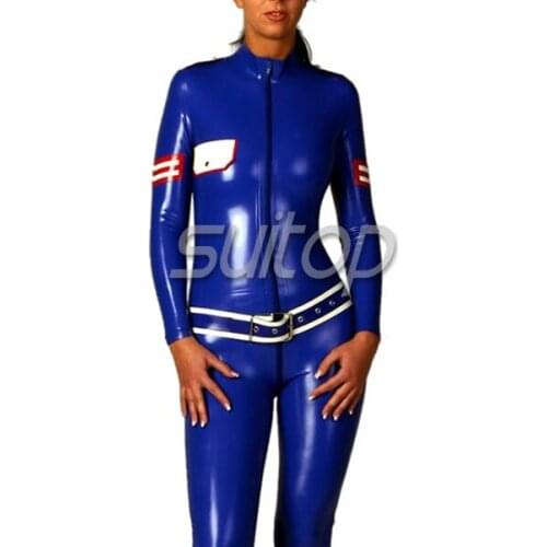 Sexy new fashion clothing policy latex wearing catsuit Latex Catsuit unifrom MILITARY ARMY WOMAN RUBBER BODY SUIT