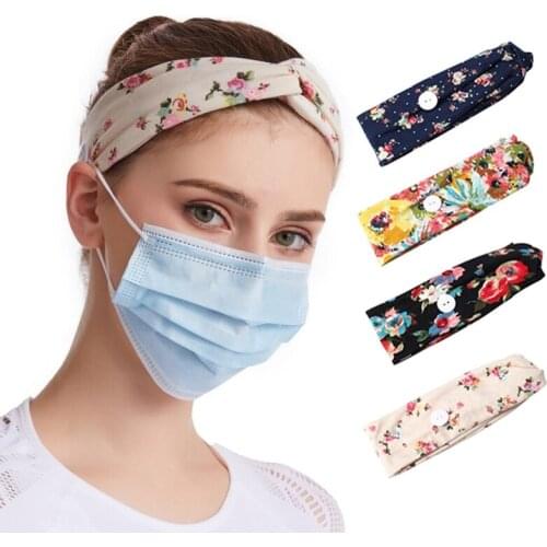 Button Sports Headband for Women Wide Hair Bands Absorbing Elastic Face Mask Holder Band Ears Wrap Sweat Fashion HairHeadwear