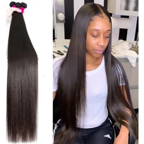 Straight Bundles Bone Straight Hair 30 Inch Long Brazilian Natural Human Hair 1 3 4 Bundles For Black Women Virgin Hair Bundles