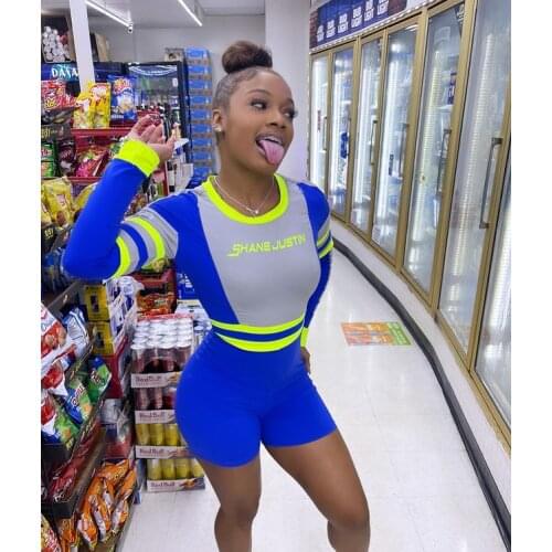 RMSFE 2021 Top Quality Young Fashion Sports High Elasticity Breathable Long Sleeve Round Collar Tight Buttock Short Jumpsuit