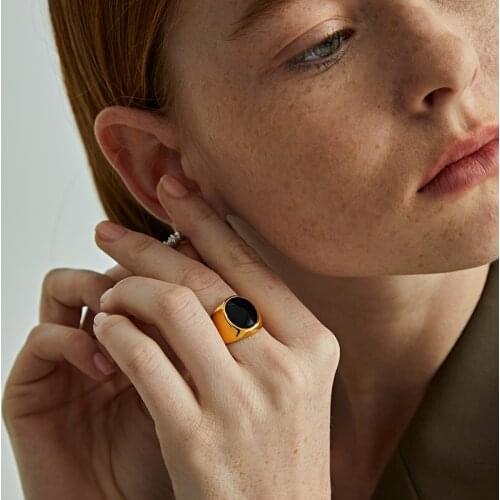 Titanium Black Stone Stackable Statement Rings Women Jewelry Punk Party Designer Club Cocktail Party Boho Japan Korean