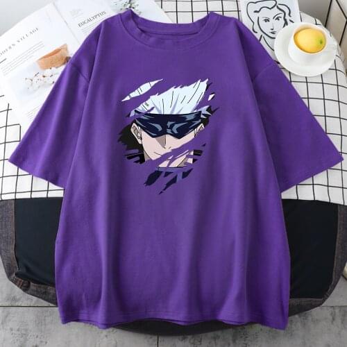 Jujutsu Kaisen Gojo Satoru Print Woman Tshirt Fashion O-Neck T-Shirt Vintage Oversize Clothing Manga Big-Size T-Shirts Female