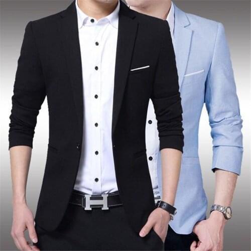 Plus Size M-6XL Mens Blazer Autumn Slim Fit Fashion Cotton Man Suit Jacket Tuxedos Occasions Wedding Coat Male Business Blazers