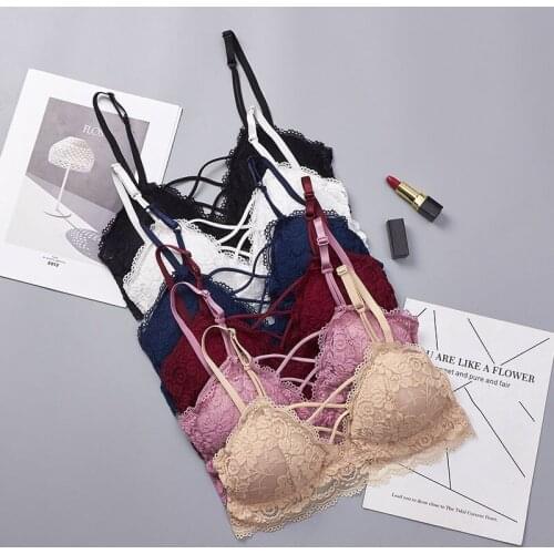 Floral Lace Lingerie Sexy Bra Women Seamless Wireless Bra Femme Ultra Thin Strap Strappy Plunge Bras for Women