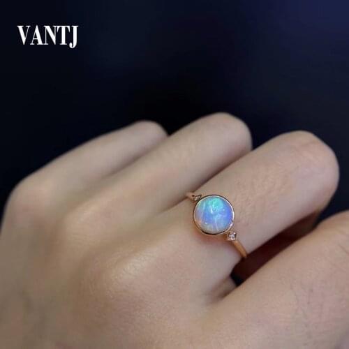 VANTJ Real 10K Gold Ring Sterling Natural Opal Diamond Fine Jewelry For Women Engagement Wedding Party Gift